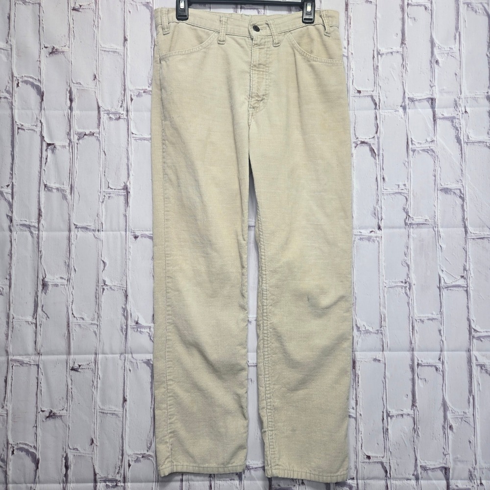 VTG 70s Levis‎ Corduroy Pants Men 33x30 Tan Cream Straight Leg Talon 42 Zipper